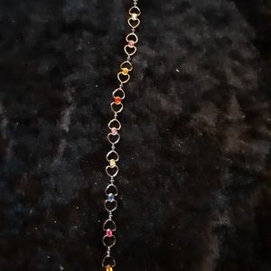 Black Heart Links Anklet With Multicolored Crystal